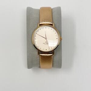 Kate Spade Metro Scallop Three Hand Leather Watch Rose Gold Round Face Ladies